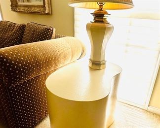 Lacquered cloth kidney-shaped side table in the stye of Karl Springer