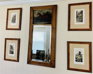 Vintage Trumeau Mirror with Equestrian Study by Trevor James