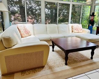 Three piece leather sectional sofa.