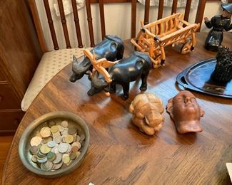 OX CART  AND WOOD CARVINGS