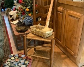 High back ladder back chairs, glass baby jars, gord