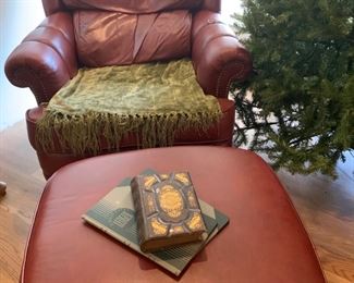 Burgundy leather chair , seat needs repair