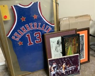 Harlem Globetrotters Basketball uniform Wilt Chamberlain, various UT sports memorabilia