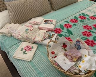 Vintage pillowcases and handkerchiefs