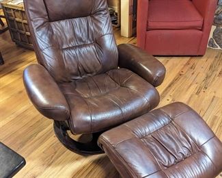 Leather swivel chair and ottoman