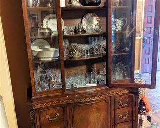 Hutch, glassware and collectibles