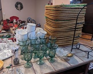 Vintage trays, glassware