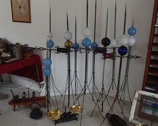 Lightning rods with glass balls/some with weathervanes, scales 