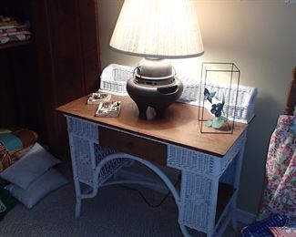 Wicker desk with wood top