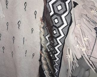 Genuine Authentic Native American Medicine Beaded Shirt W/ Hand Loomed Rattlesnake Pattern On Navy Blue Trade Cloth W/ Horse Hair & Rattlesnake Skin