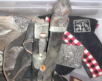 Scottish Guard Kit W/ Belts, Horse Hair Piece, Photo, Hat, Knife, Etc.