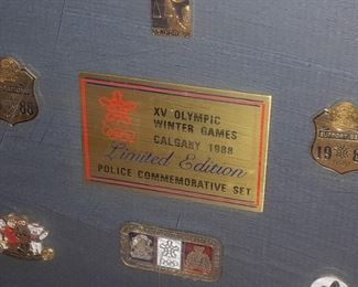 XV Olympic Winter Games Calgary 1988 Framed Police Pin Set