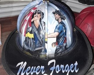 9/11 Memorial Hand Painted Fire Helmet Signed & Dated 2011