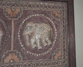 Handmade Upholstery/Beaded Elephant Motif Artwork