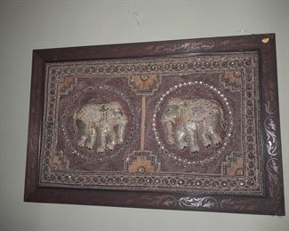 Handmade Upholstery/Beaded Elephant Motif Artwork