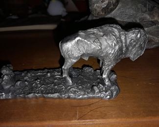 Native American "Cautious Approach" Signed & Dated Pewter Figurine
