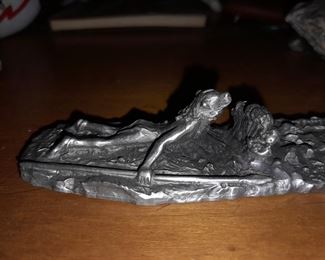 Native American "Cautious Approach" Signed & Dated Pewter Figurine