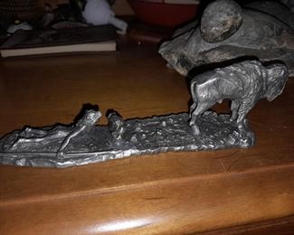 Native American "Cautious Approach" Signed & Dated Pewter Figurine