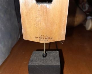 Native American Wood Carved Animal Mini Mask On Stand Signed By Artie George Of Coast Raven Design Studio (Canada)