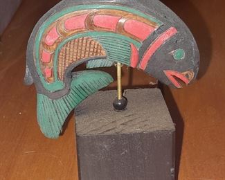 Native American Wood Carved Animal Mini Mask On Stand Signed By Artie George Of Coast Raven Design Studio (Canada)