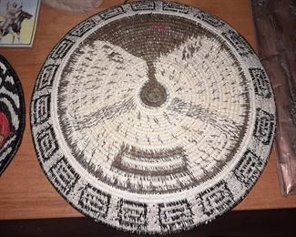 Native American Handmade Pictoral Cat Basket Plate
