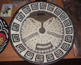 Native American Handmade Pictoral Cat Basket Plate