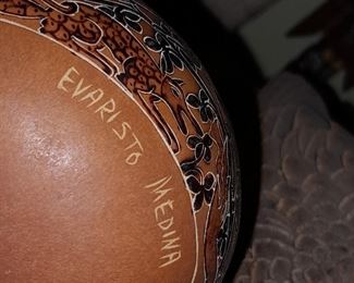 Hand Made Animal Motif Carved Gourd Signed By "Evaristo Medina"