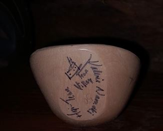 Native American Woman Pottery Bowl Signed