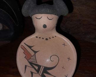 Native American Woman Pottery Bowl Signed
