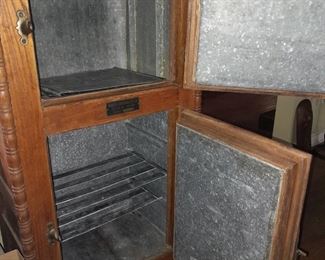 Antique Wooden Ice Box W/ Carved Details