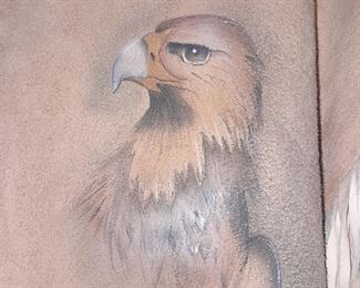 Native American Suede Painted Eagle Poncho W/ Fringes