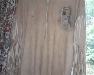 Native American Suede Painted Eagle Poncho W/ Fringes