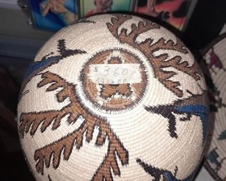 Native American Handmade Pictoral Fish Basket Vase