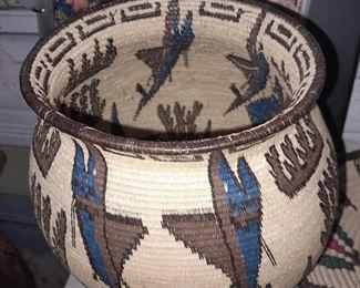 Native American Handmade Pictoral Fish Basket Vase