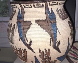 Native American Handmade Pictoral Fish Basket Vase