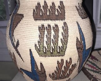 Native American Handmade Pictoral Fish Basket Vase