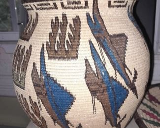 Native American Handmade Pictoral Fish Basket Vase