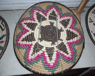 Native American Handmade Pictoral Owl Basket Plate