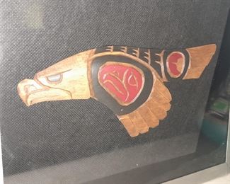 Native American Carved Wooden Eagle In Display Case