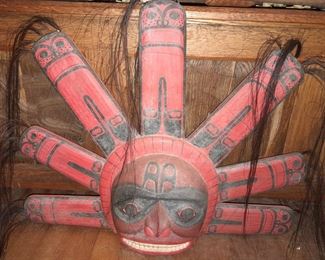 Native American Hand Carved & Hand Painted Oversized Wooden Mask (Original Cost Of $550)