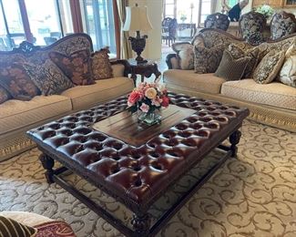 50% OFF Saturday Hand Tufted Leather and solid wood coffee table made by AICO By Michael Amini 