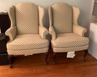 Like New Sherrill Wing Back Chairs with matching ottomans. 