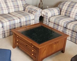 Eaten Allen coffee table glass top with show case