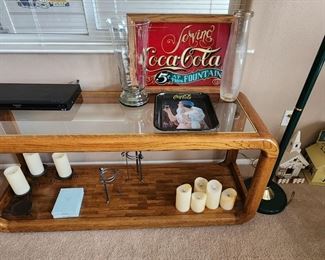 Glass top entry table, coke tray