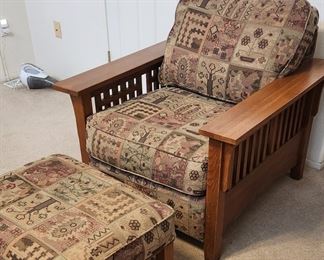 Oak chair with matching ottoman 