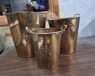 3 Piece Tin Buckets with Ship Wheel