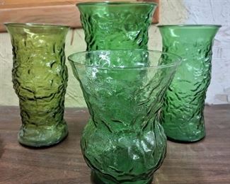 4 Green Vases