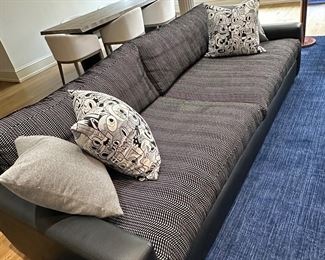 Restoration Hardware sofas, Maxwell sofa, standard fill velvet fabric custom reupholstery for both sofas base fabric rabbit leather actual sofa filled with down feather deepest depth. First sofa measures 96 inches wide by 46 inches deep so phone number two is 108 inches wide and 46 inches deep. They were originally $21,000 from Restoration Hardware. It is the Maxwell collection selling the set for $7000