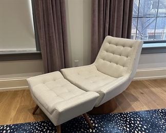 Jonathan Adler Whittaker swivel chair linen fabric will not base chair measures 37 inches high 37 inches deep includes ottoman which is often sold separately selling for $1250