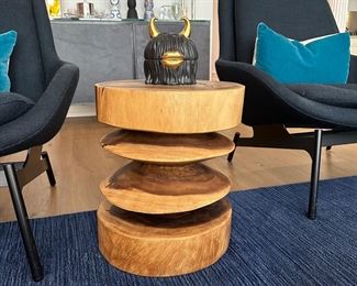 Sculpted hand carved one piece of wood side table vintage $800. This message side table is scoped it in hand carved of one piece of wood condition is excellent.